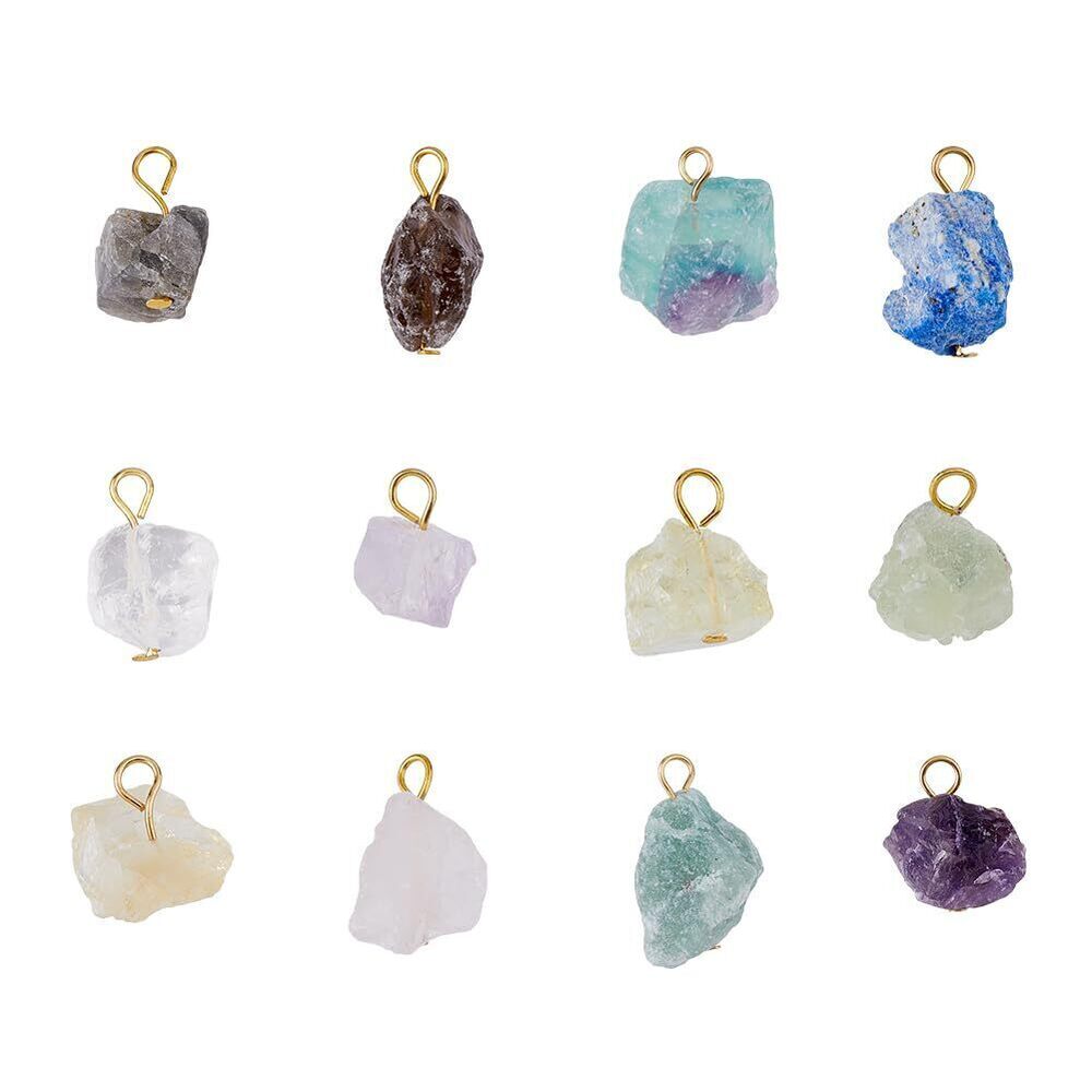 9456 12 Styles Nuggets Gemstone Charms Raw Rough Pendants Crystal Stone